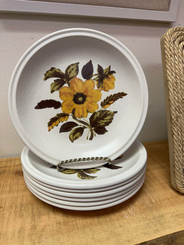 Vintage 70s Brown Orange Floral Dessert Plates - Set of 6