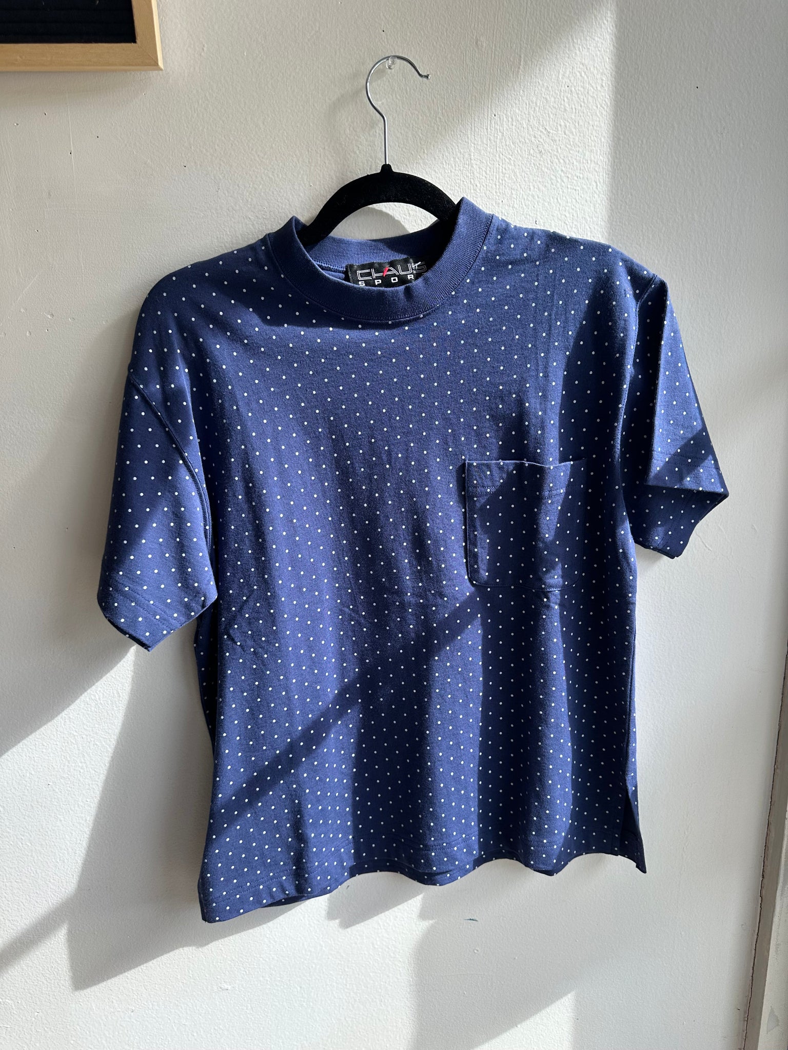 Vintage 80s Blue Polka Dot Cotton T-Shirt