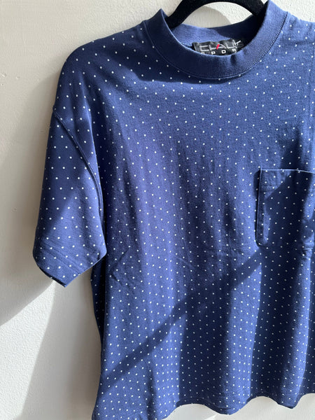 Vintage 80s Blue Polka Dot Cotton T-Shirt