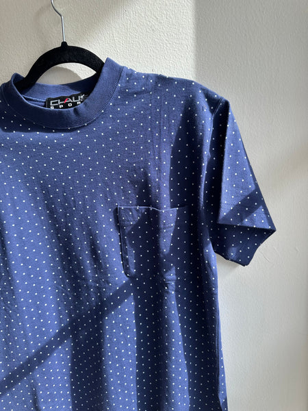 Vintage 80s Blue Polka Dot Cotton T-Shirt