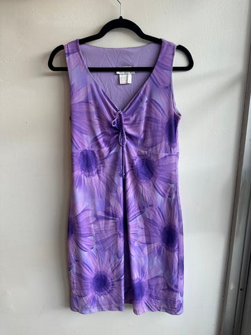 Vintage 90s Purple Floral Daisy Sleeveless Dress