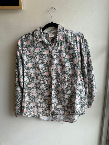 Vintage 80s Pastel Floral Cotton Button Up Long Sleeve Top