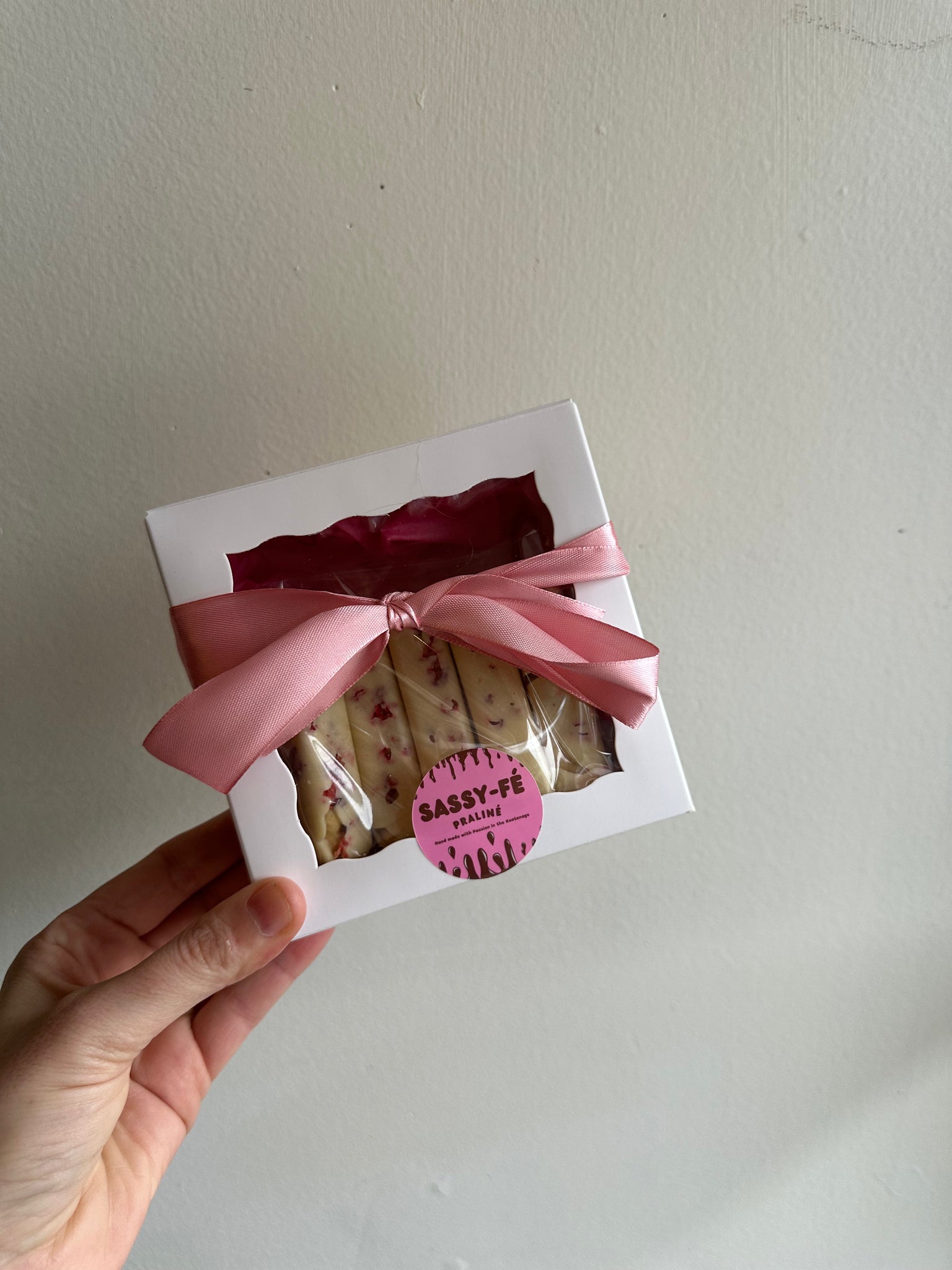 Sassy Fe Handcrafted Belgian White with local Raspberries Chocolate Box