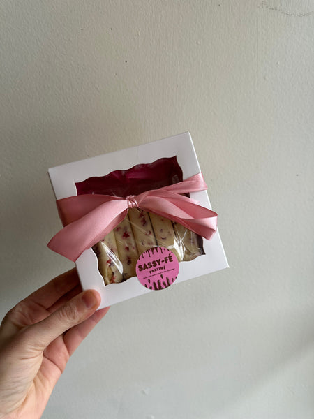 Sassy Fe Handcrafted Belgian White with local Raspberries Chocolate Box