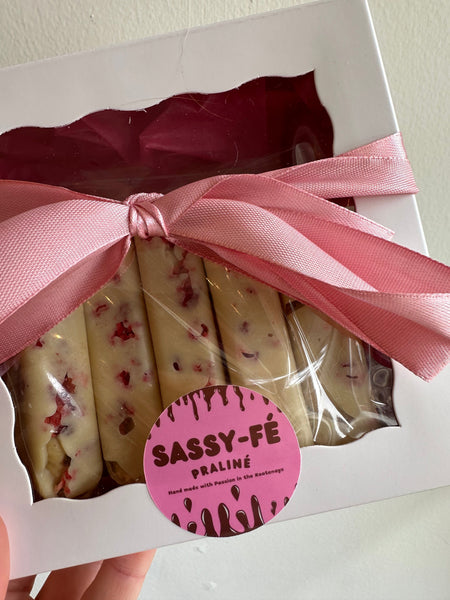 Sassy Fe Handcrafted Belgian White with local Raspberries Chocolate Box