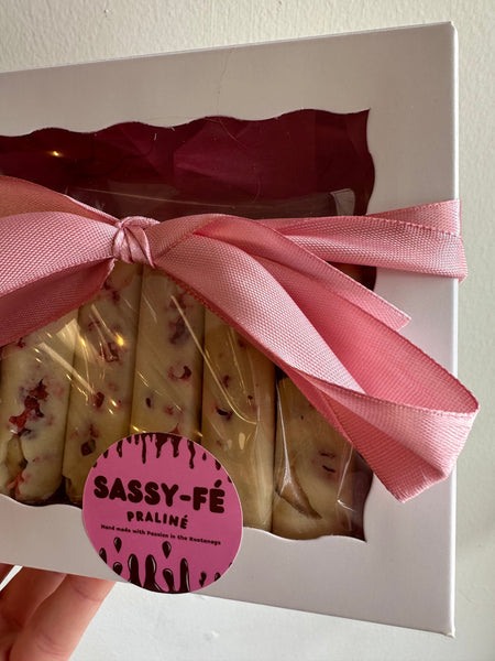 Sassy Fe Handcrafted Belgian White with local Raspberries Chocolate Box