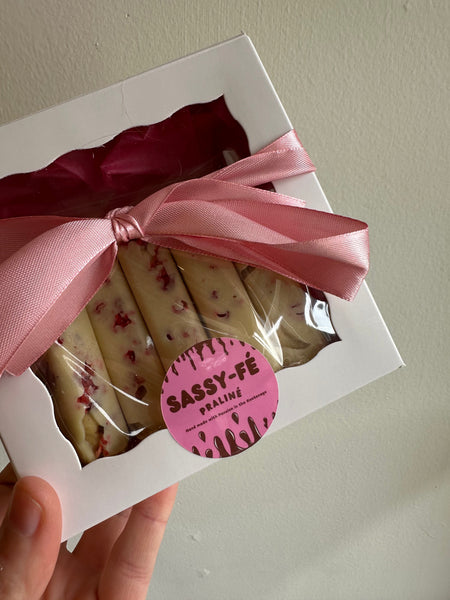 Sassy Fe Handcrafted Belgian White with local Raspberries Chocolate Box