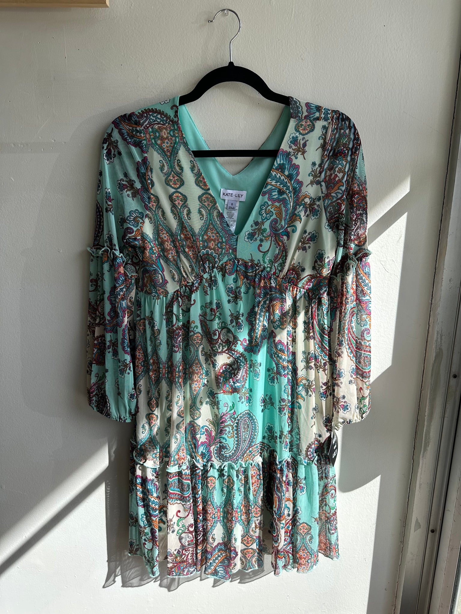 Kate + Lily Teal Paisley Boho Dress