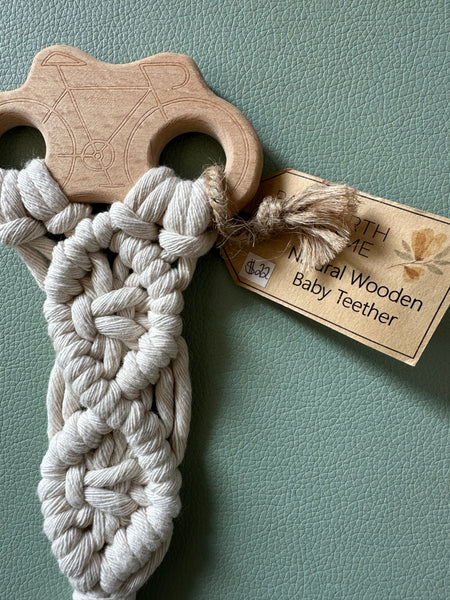 Raw Earth Wooden Bicycle Macrame Baby Teether