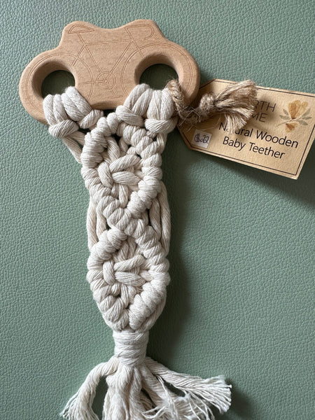 Raw Earth Wooden Bicycle Macrame Baby Teether