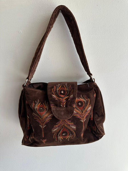 Vintage Y2K Chocolate Velvet Cowgirl Shoulder Bag Purse