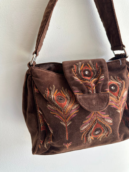 Vintage Y2K Chocolate Velvet Cowgirl Shoulder Bag Purse