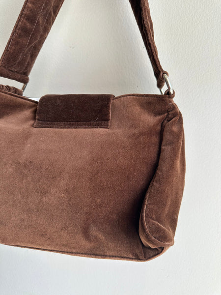 Vintage Y2K Chocolate Velvet Cowgirl Shoulder Bag Purse