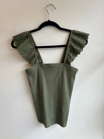 GAP Green Tank Top With Ruffle Eyelet Straps | Size Small | New With Tags