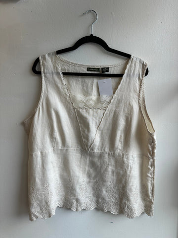 Eddie Bauer Cream Linen Lace Tank Top | Size XXL