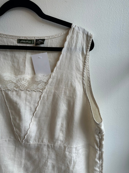 Eddie Bauer Cream Linen Lace Tank Top | Size XXL