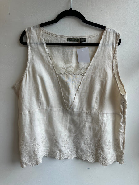 Eddie Bauer Cream Linen Lace Tank Top | Size XXL