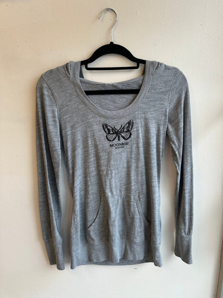 Moonrise Hand Stamped Grey Hooded Long Sleeve | Size small