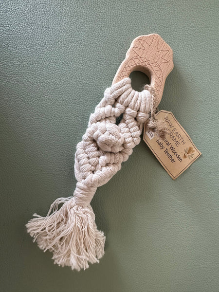 Raw Earth Pineapple Wooden Macrame Teether