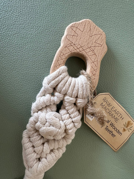 Raw Earth Pineapple Wooden Macrame Teether