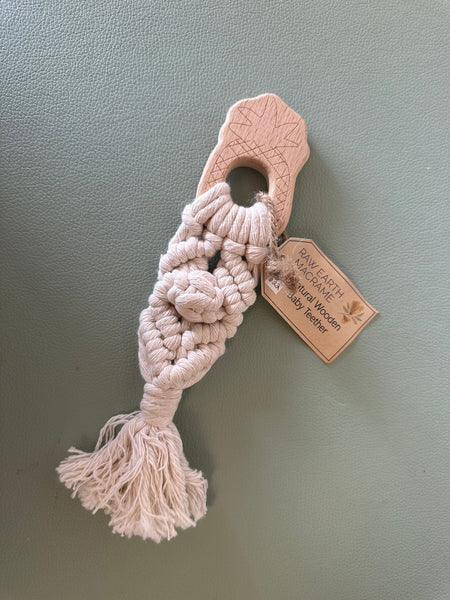Raw Earth Pineapple Wooden Macrame Teether