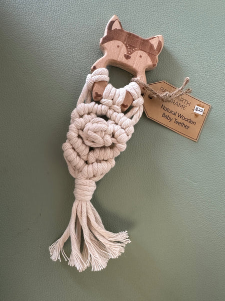 Raw Earth Handmade Raccoon Wooden Macrame Teether