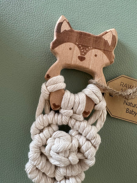 Raw Earth Handmade Raccoon Wooden Macrame Teether