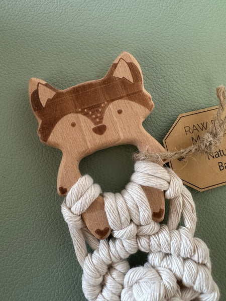 Raw Earth Handmade Raccoon Wooden Macrame Teether