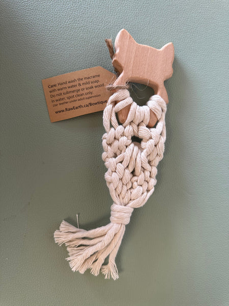 Raw Earth Handmade Raccoon Wooden Macrame Teether
