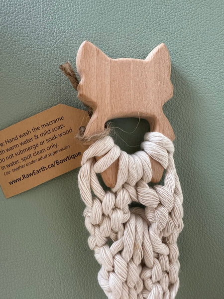 Raw Earth Handmade Raccoon Wooden Macrame Teether