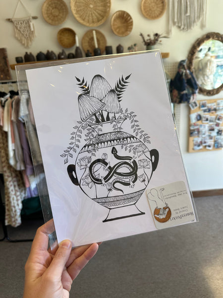 Honey Pot Art Mushroom Vase Print 11” x 8.5”
