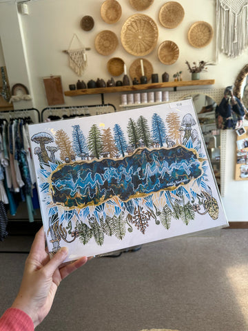 Kimboho Art Print Blue Green Trees 14” x 11”