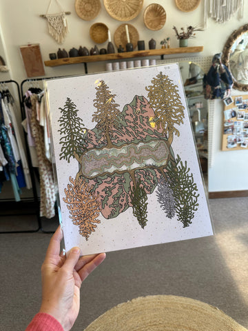 Kimboho Art Print Pink Gold Mountains 14” x 11”