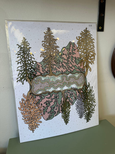 Kimboho Art Print Pink Gold Mountains 14” x 11”