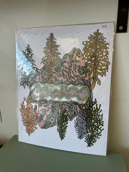 Kimboho Art Print Pink Gold Mountains 14” x 11”