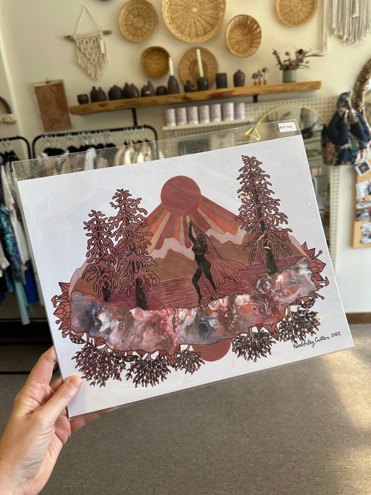 Kimboho Art Print Pink Sunset Goddess 14” x 11”