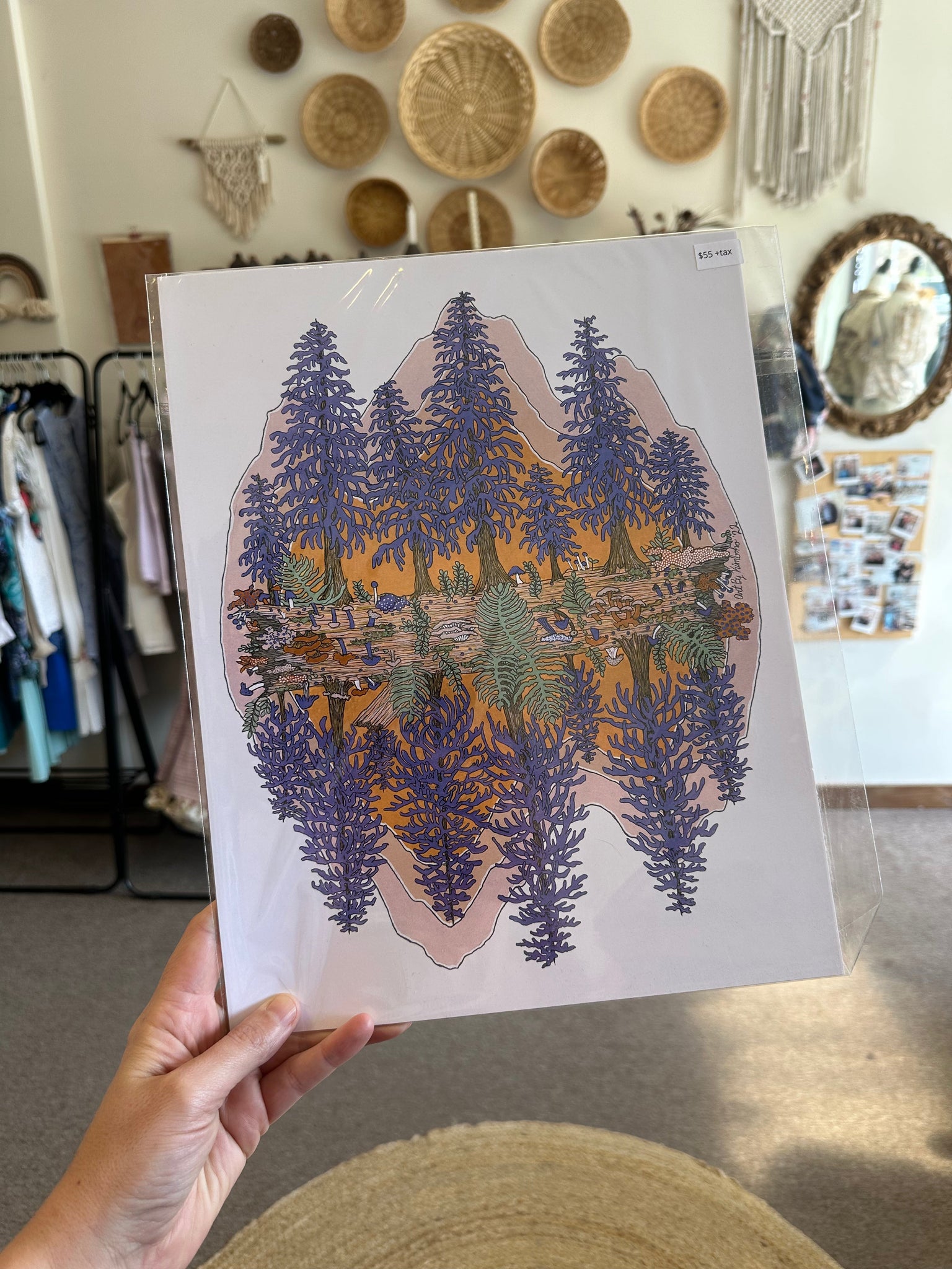 Kimboho Art Print Purple Trees Orange Mountains 14” x 11”