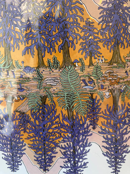 Kimboho Art Print Purple Trees Orange Mountains 14” x 11”