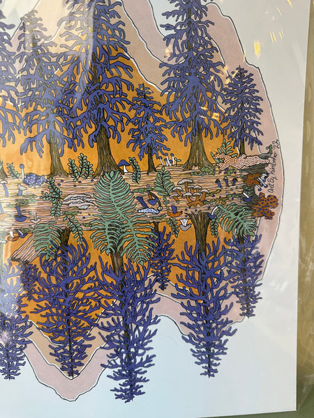 Kimboho Art Print Purple Trees Orange Mountains 14” x 11”