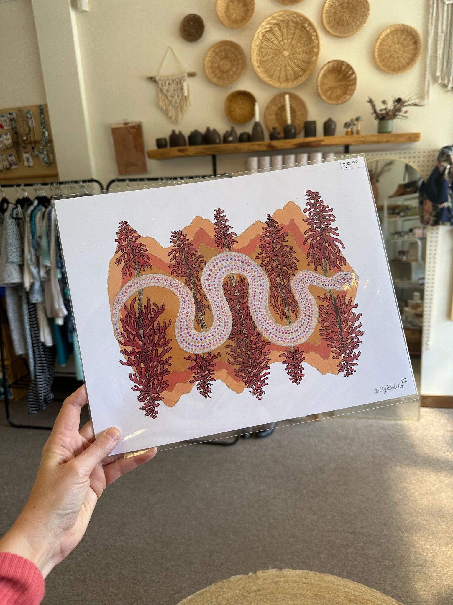 Kimboho Art Print Orange Snake Mountains 14” x 11”