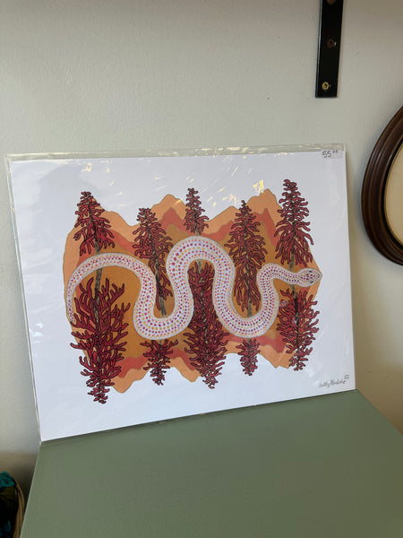 Kimboho Art Print Orange Snake Mountains 14” x 11”
