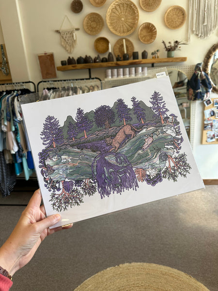 Kimboho Art Print Purple Cougar 14” x 11”