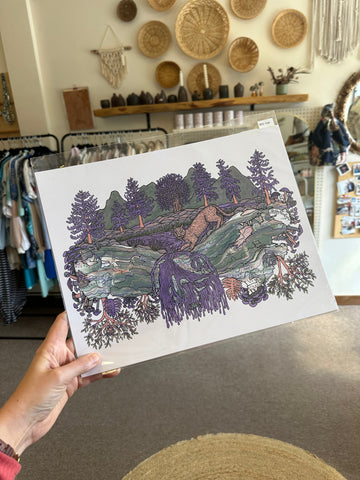 Kimboho Art Print Purple Cougar 14” x 11”