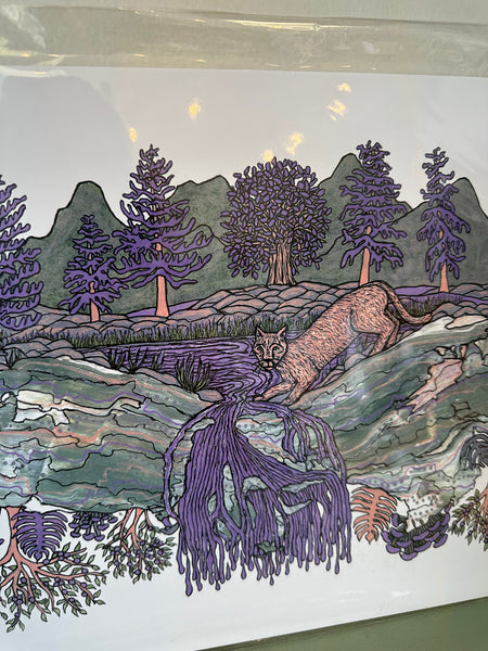 Kimboho Art Print Purple Cougar 14” x 11”