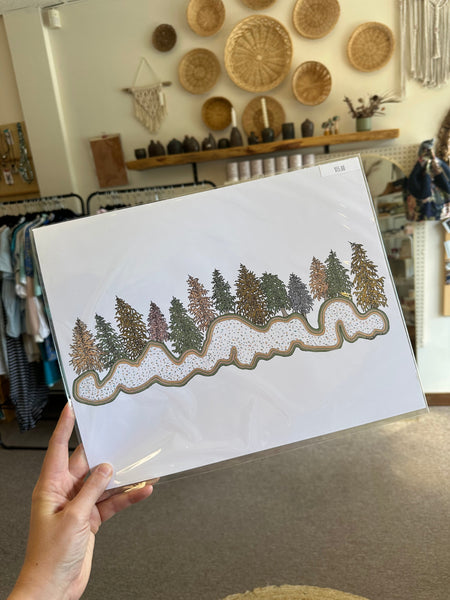 Kimboho Art Print Green Pink Trees 14” x 11”