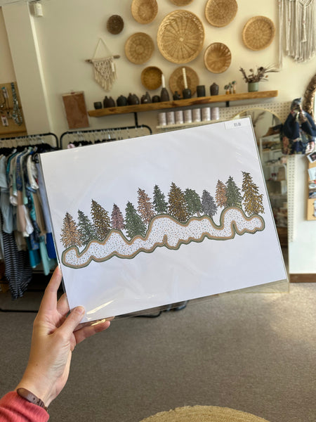 Kimboho Art Print Green Pink Trees 14” x 11”