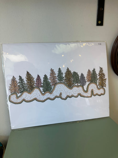 Kimboho Art Print Green Pink Trees 14” x 11”