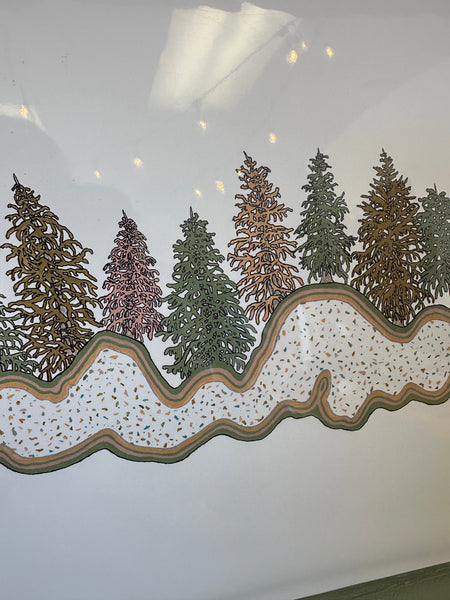 Kimboho Art Print Green Pink Trees 14” x 11”