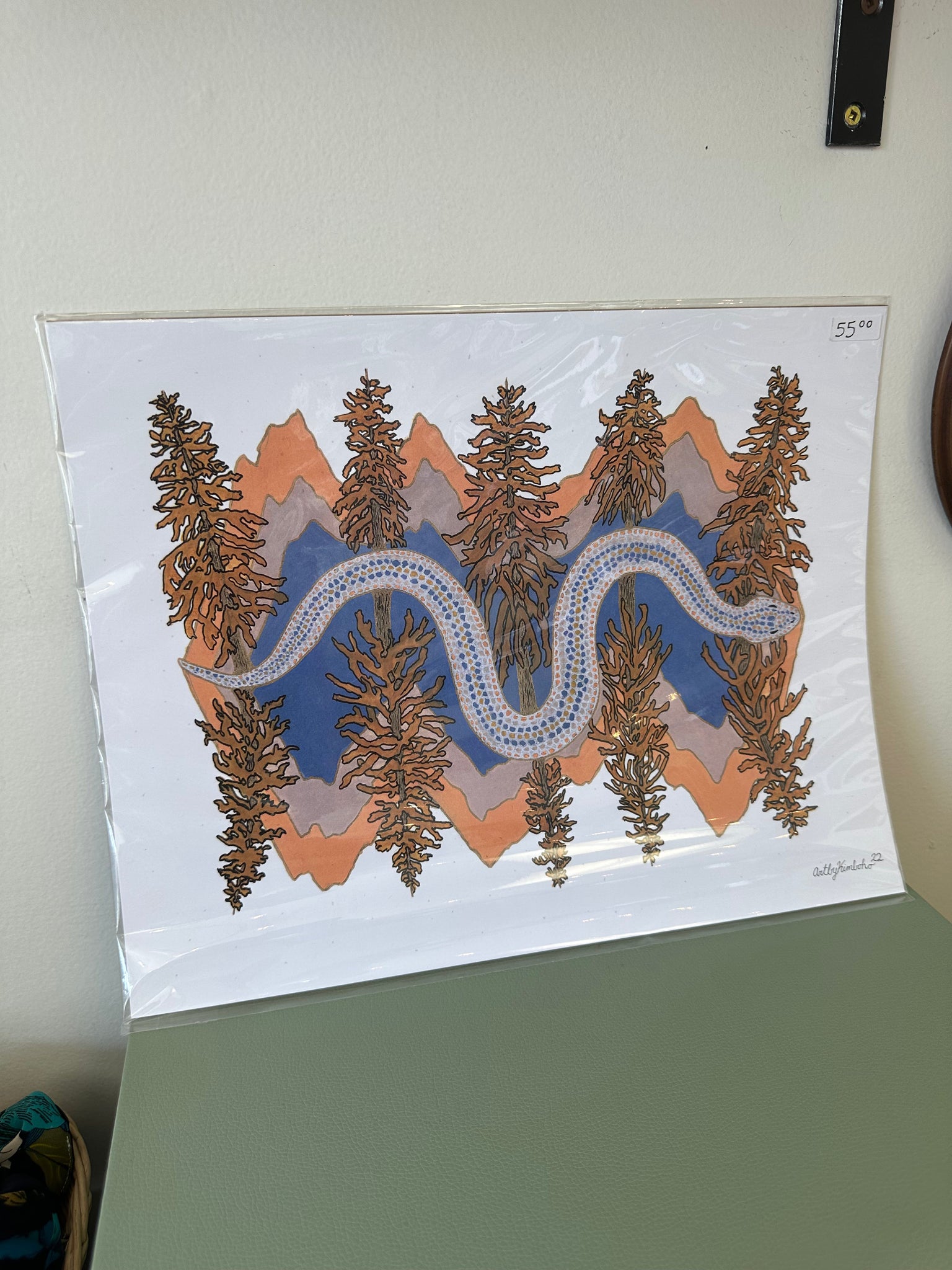 Kimboho Art Print Blue Mountain Snake 14” x 11”