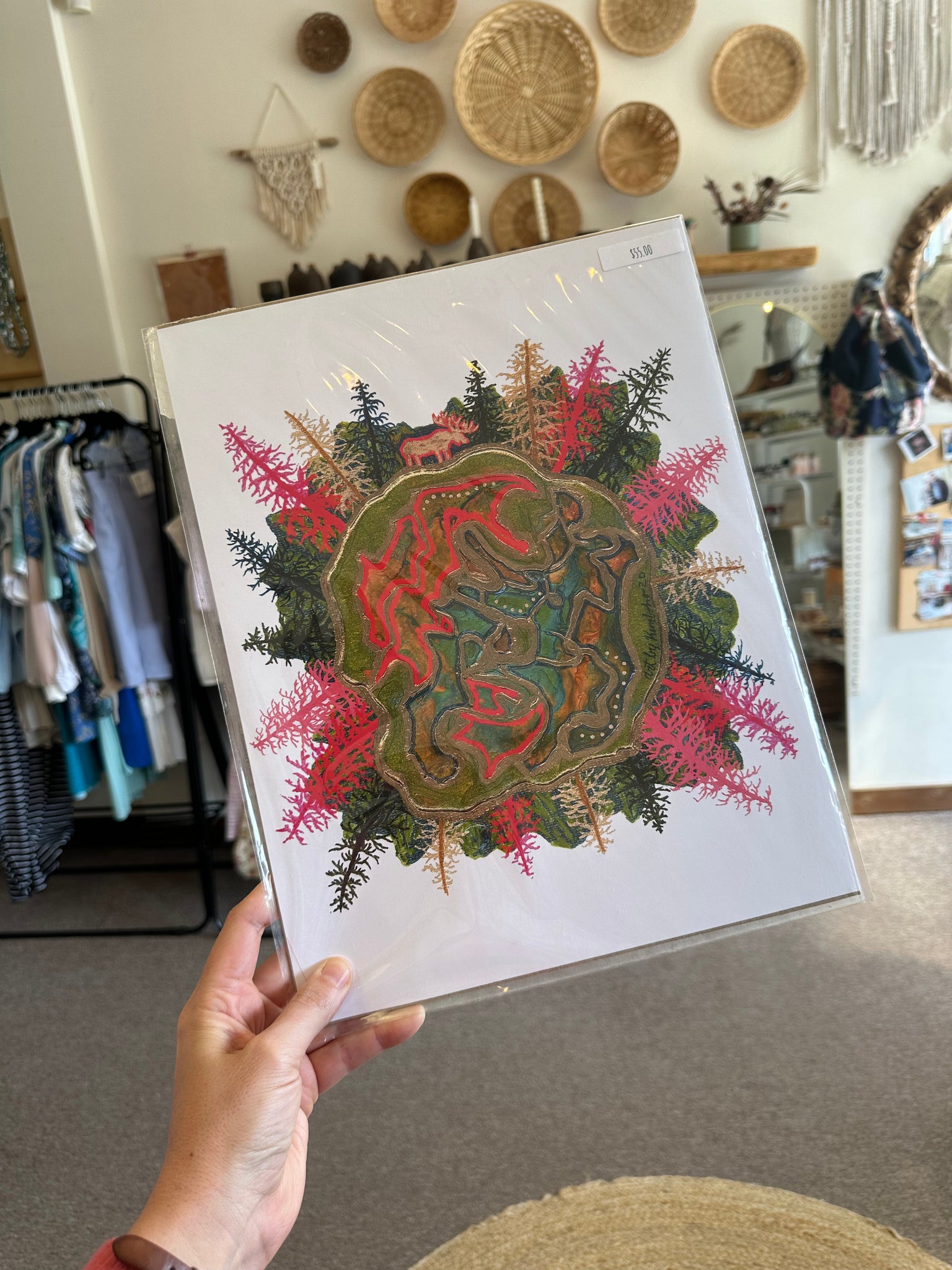 Kimboho Art Print Neon Moose Geode 14” x 11”